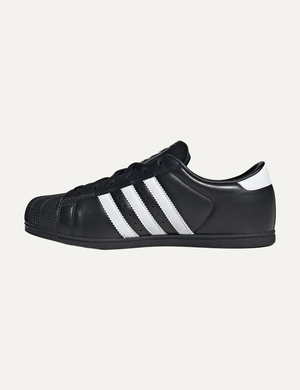 adidas Originals women Superstar Lo Pro black leather sneakers with white stripes and shell toe profile