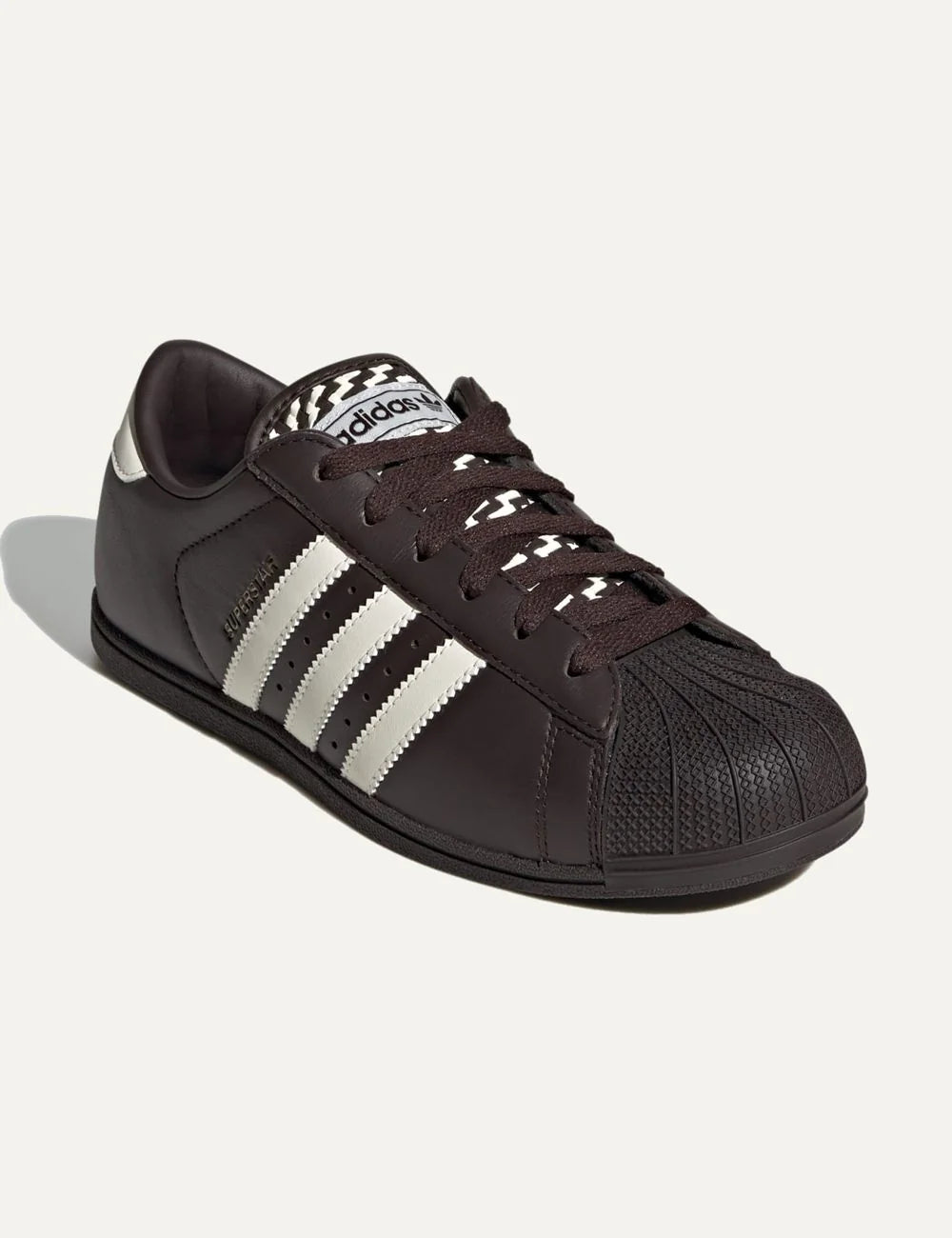 adidas Originals women Superstar Lo Pro Aurora Coffee leather sneakers with Cream White stripes front angle view
