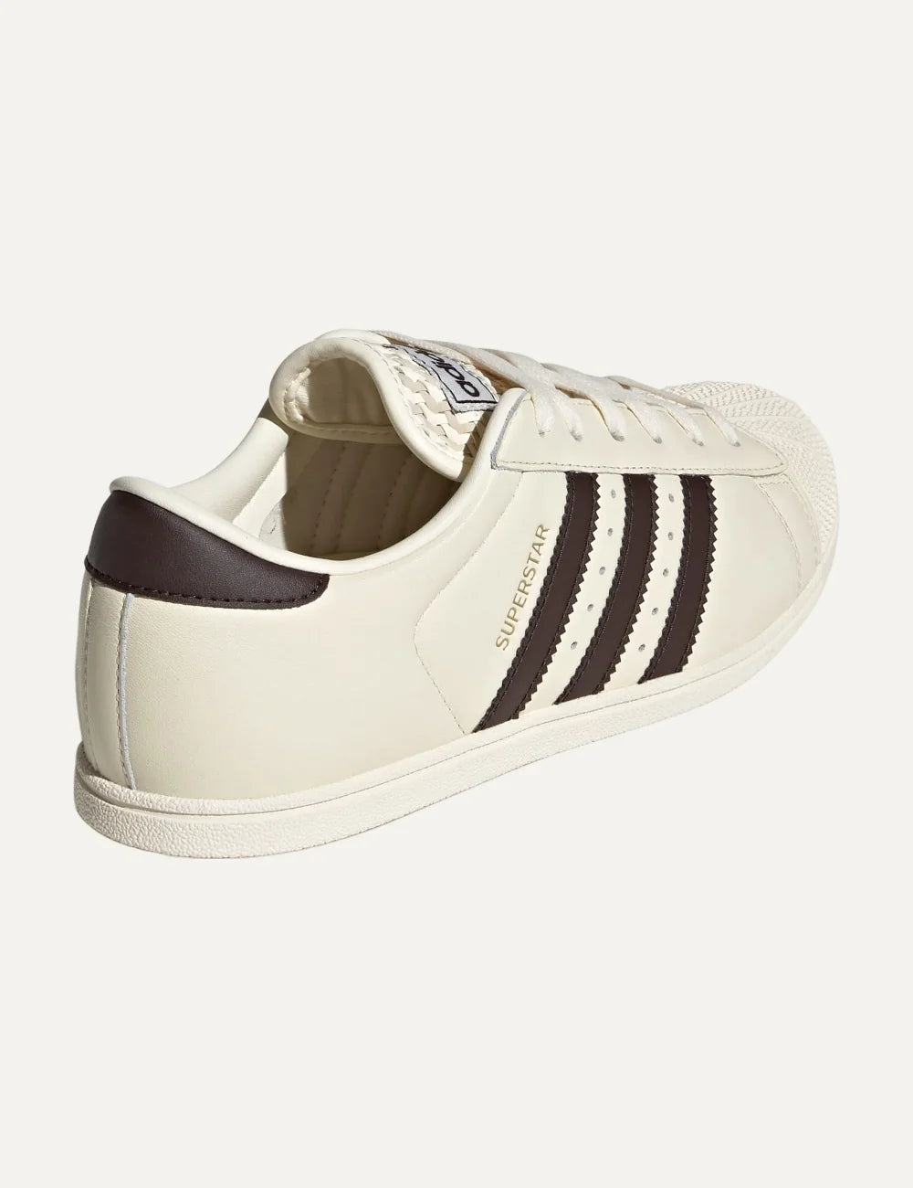 adidas Originals women Superstar Lo Pro cream white leather sneakers with Aurora Coffee stripes back view