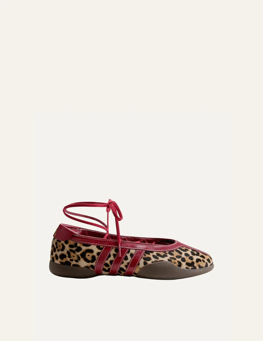 adidas Originals women Taekwondo Mei leopard print ballet flats with red details and ankle laces