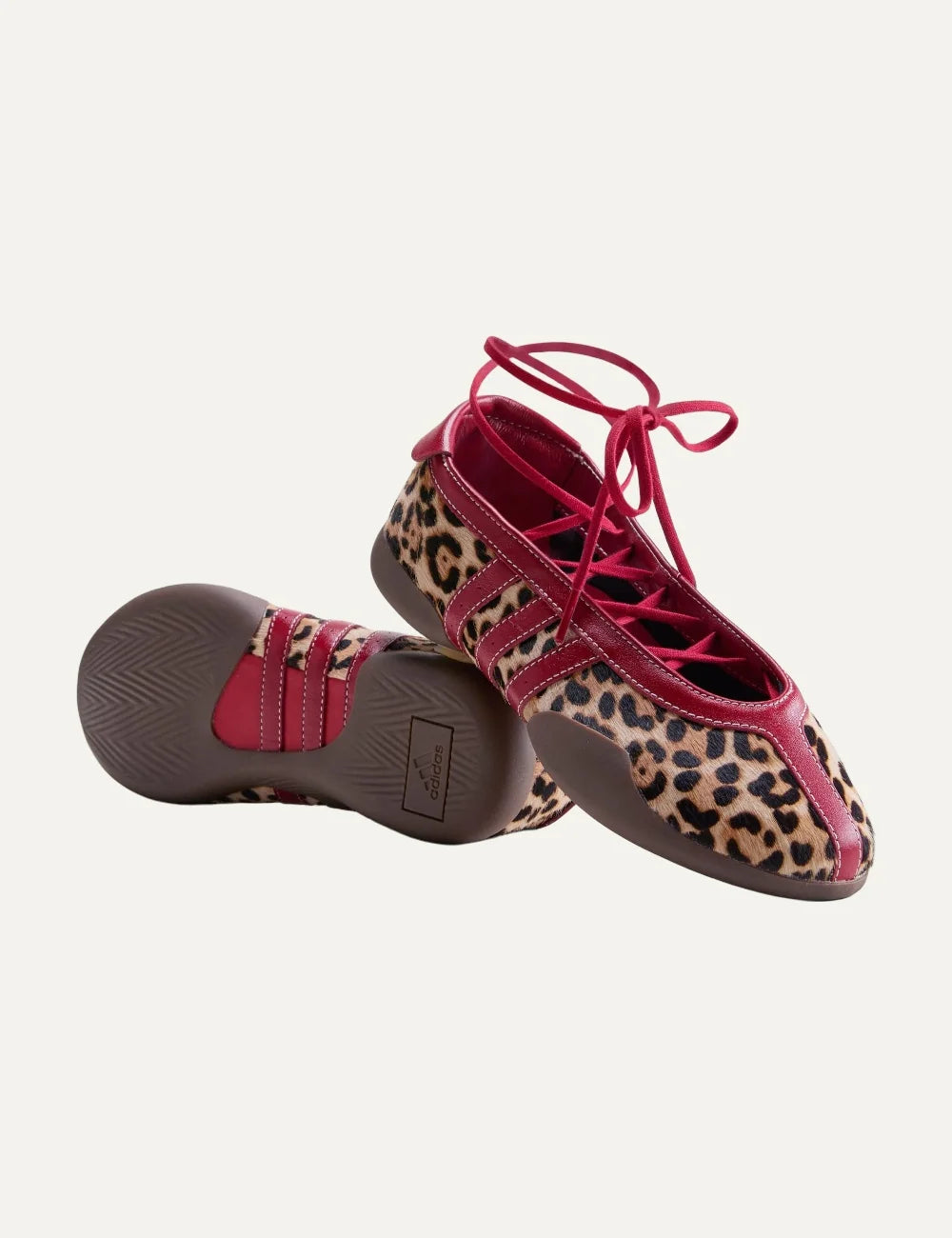 adidas Originals women Taekwondo Mei leopard print ballet flats with red details and ankle laces