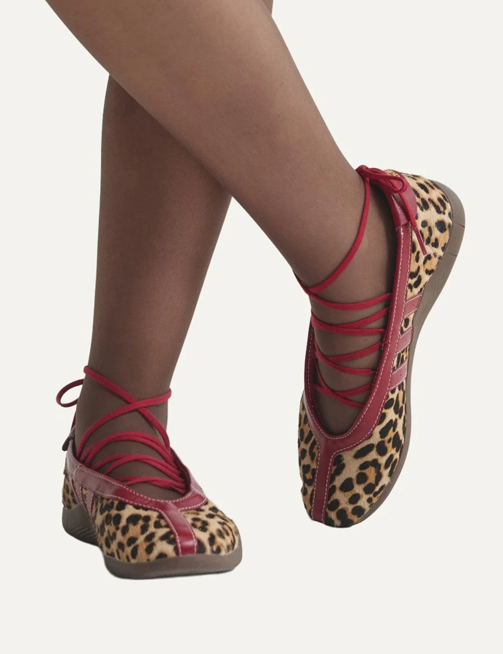 adidas Originals women Taekwondo Mei leopard print ballet flats with red details and ankle laces model