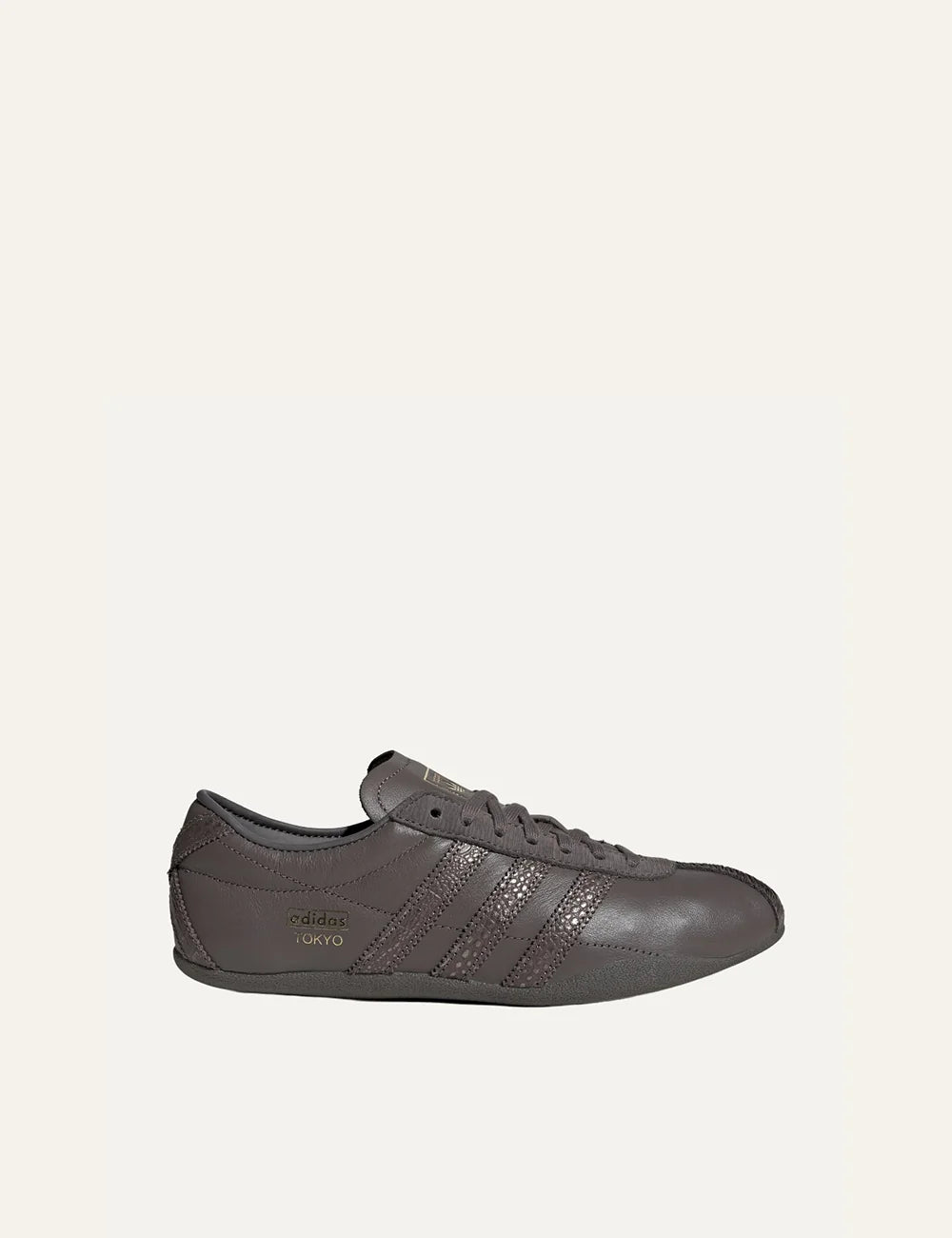 adidas Originals women Tokyo charcoal leather sneakers with textured stripes and gold logo