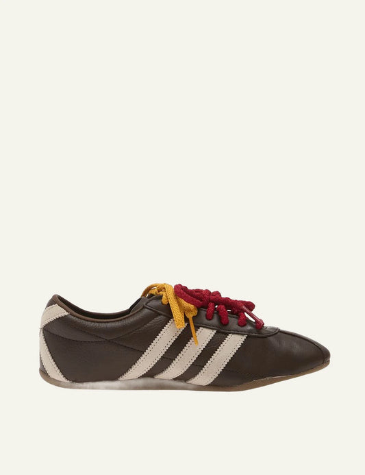 Women's adidas Originals brown leather low-top sneakers with off-white 3-Stripes