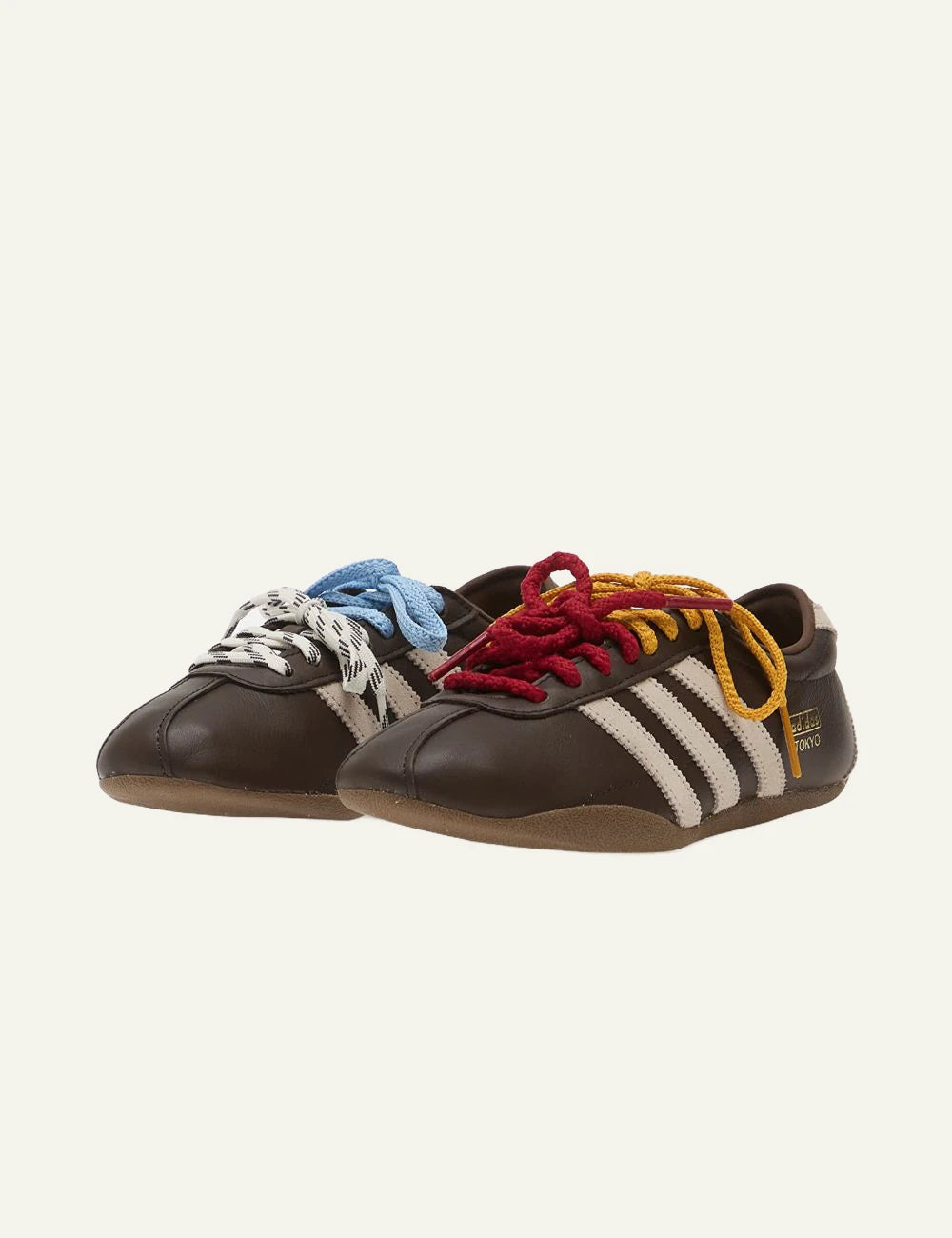 Women's adidas Originals brown leather low-top sneakers with off-white 3-Stripes front
