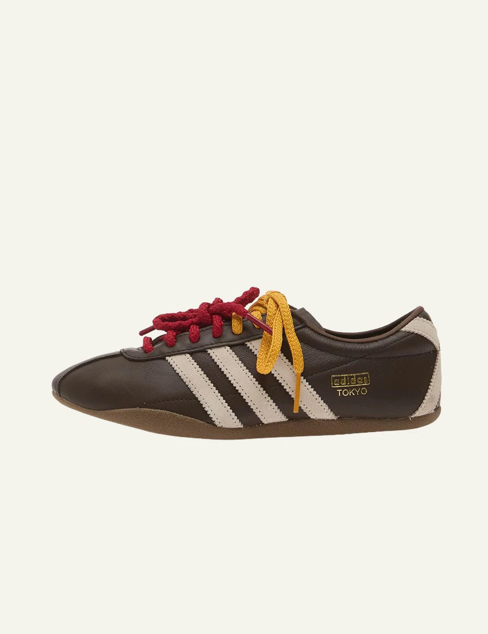 Women's adidas Originals brown leather low-top sneakers with off-white 3-Stripes profile