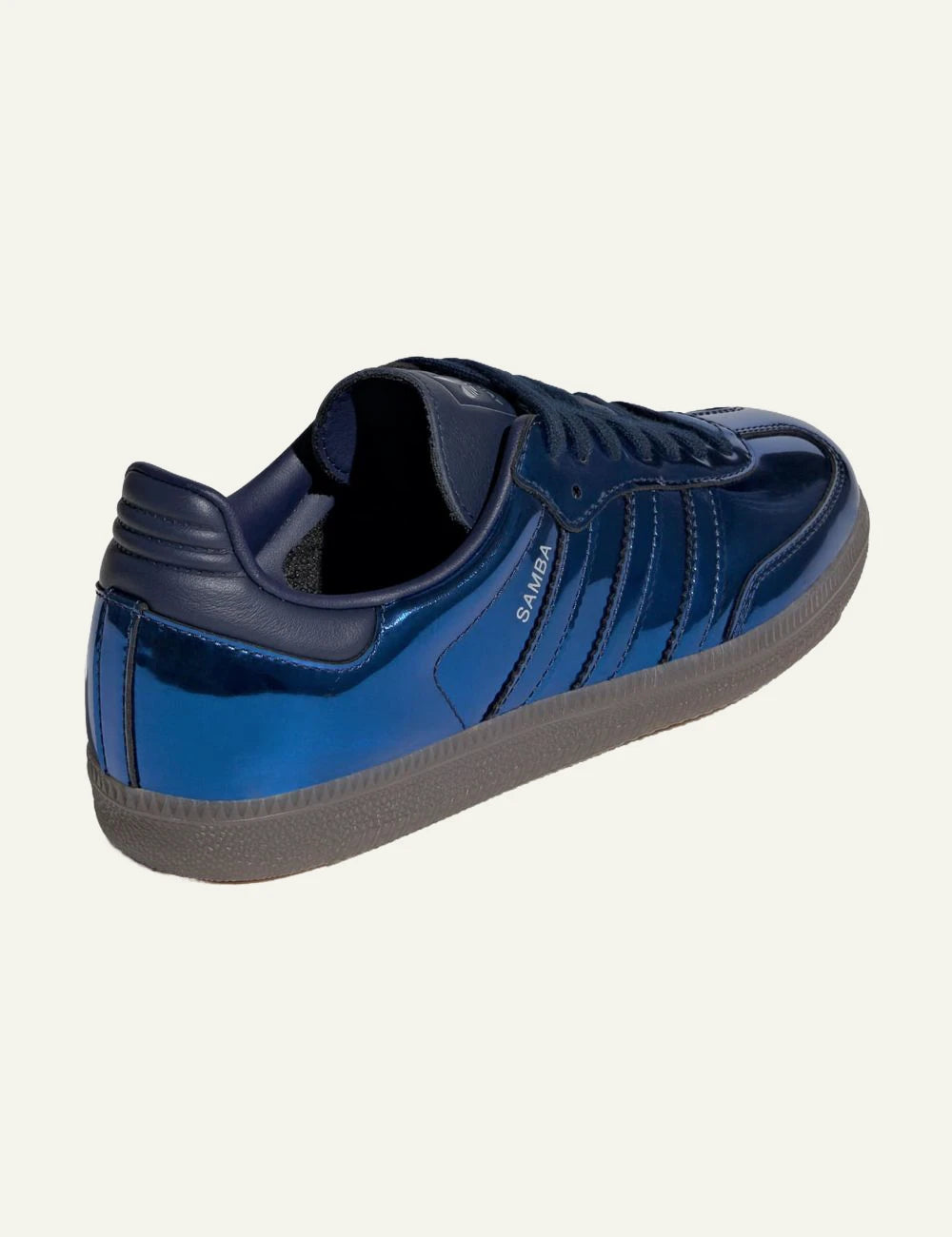 Women's Adidas Originals Samba OG sneakers in metallic Night Indigo blue with gum sole back