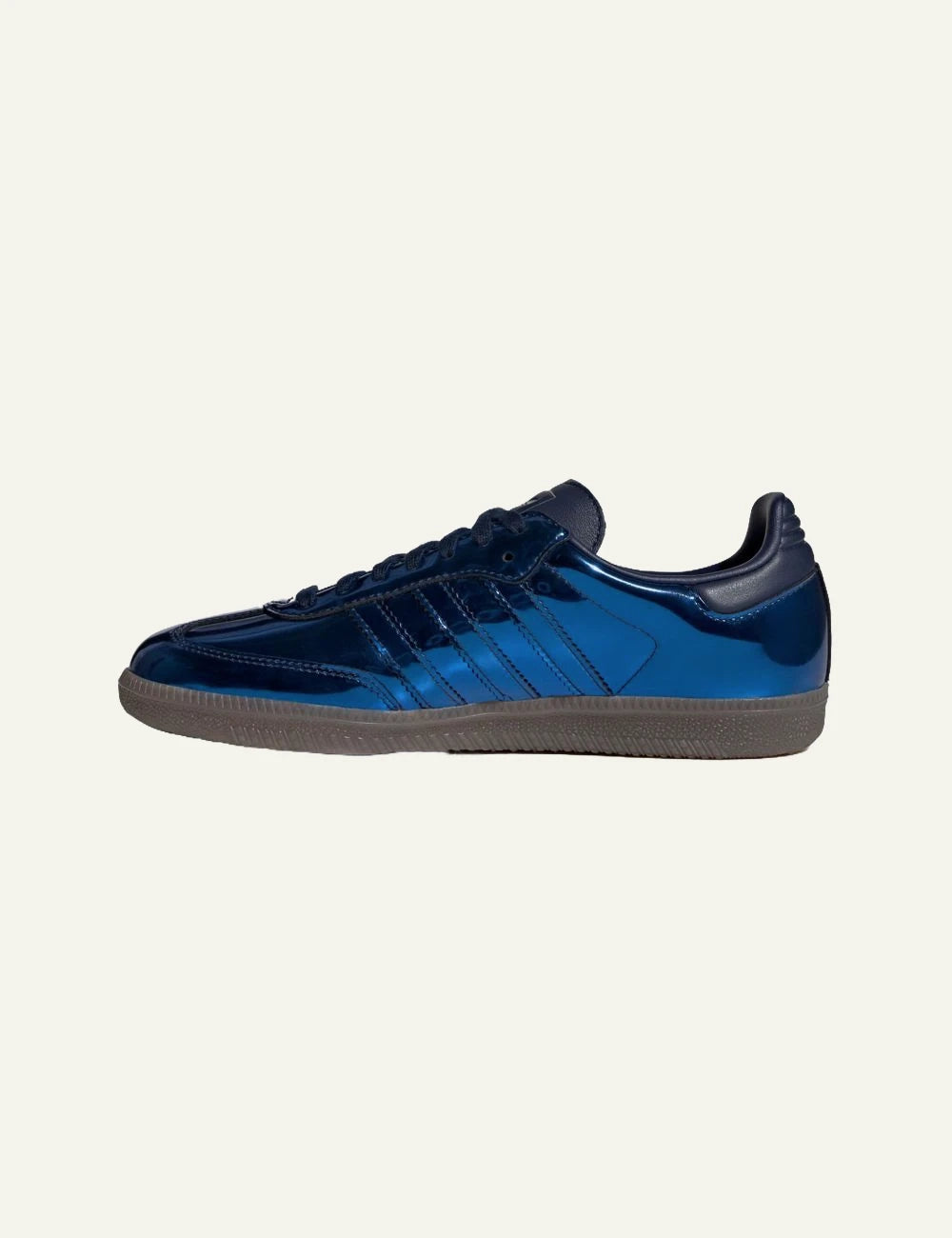 Women's Adidas Originals Samba OG sneakers in metallic Night Indigo blue with gum sole profile