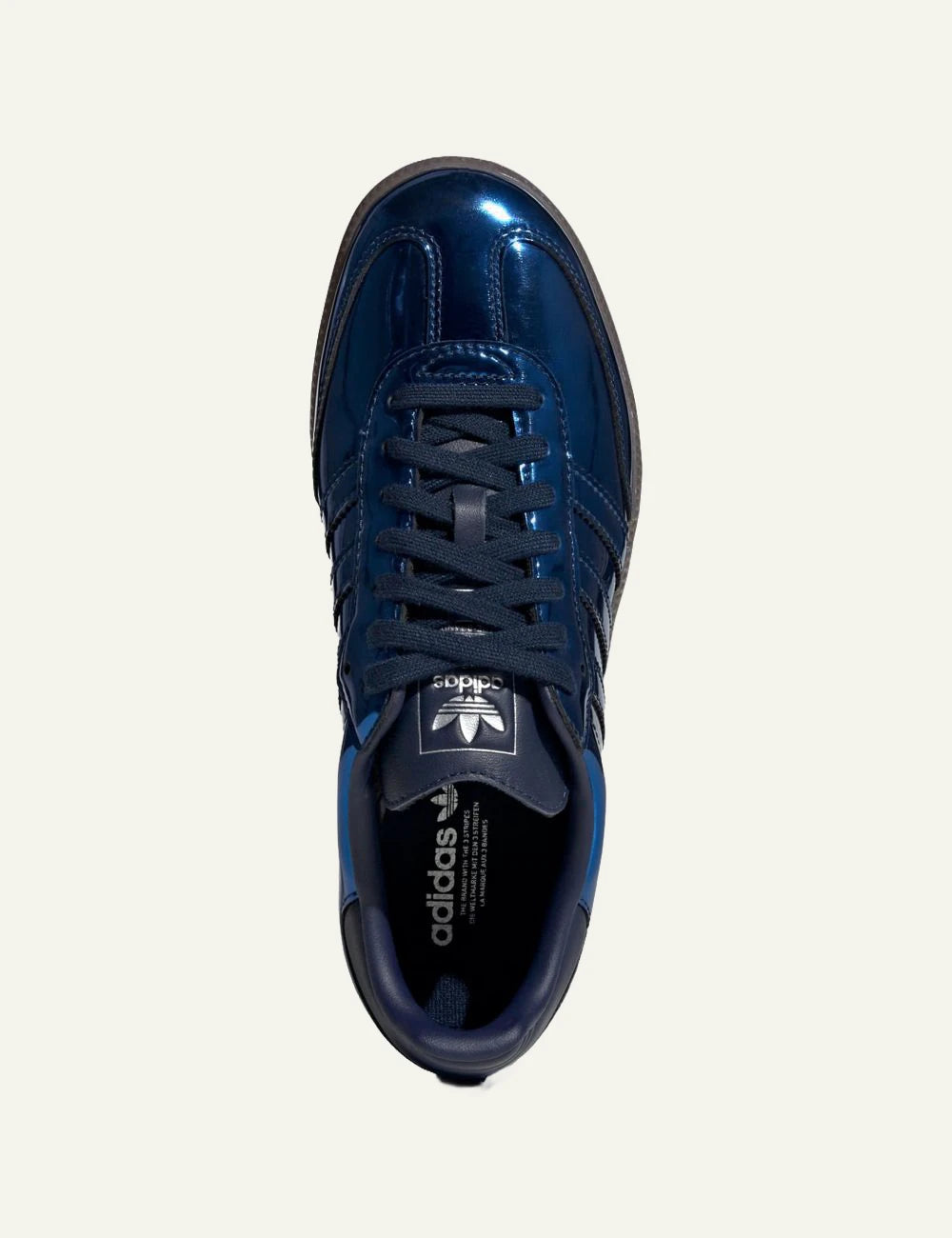 Women's Adidas Originals Samba OG sneakers in metallic Night Indigo blue with gum sole top