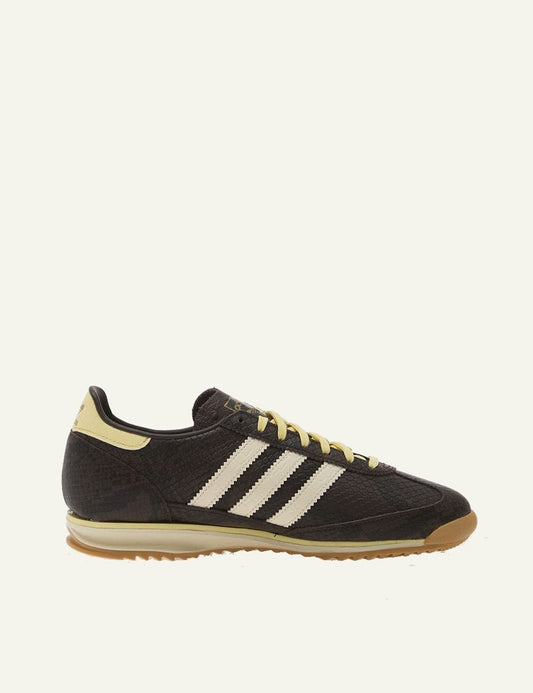 Women's adidas Originals SL 72 OG brown leather sneakers with embossed texture and off-white 3-Stripes