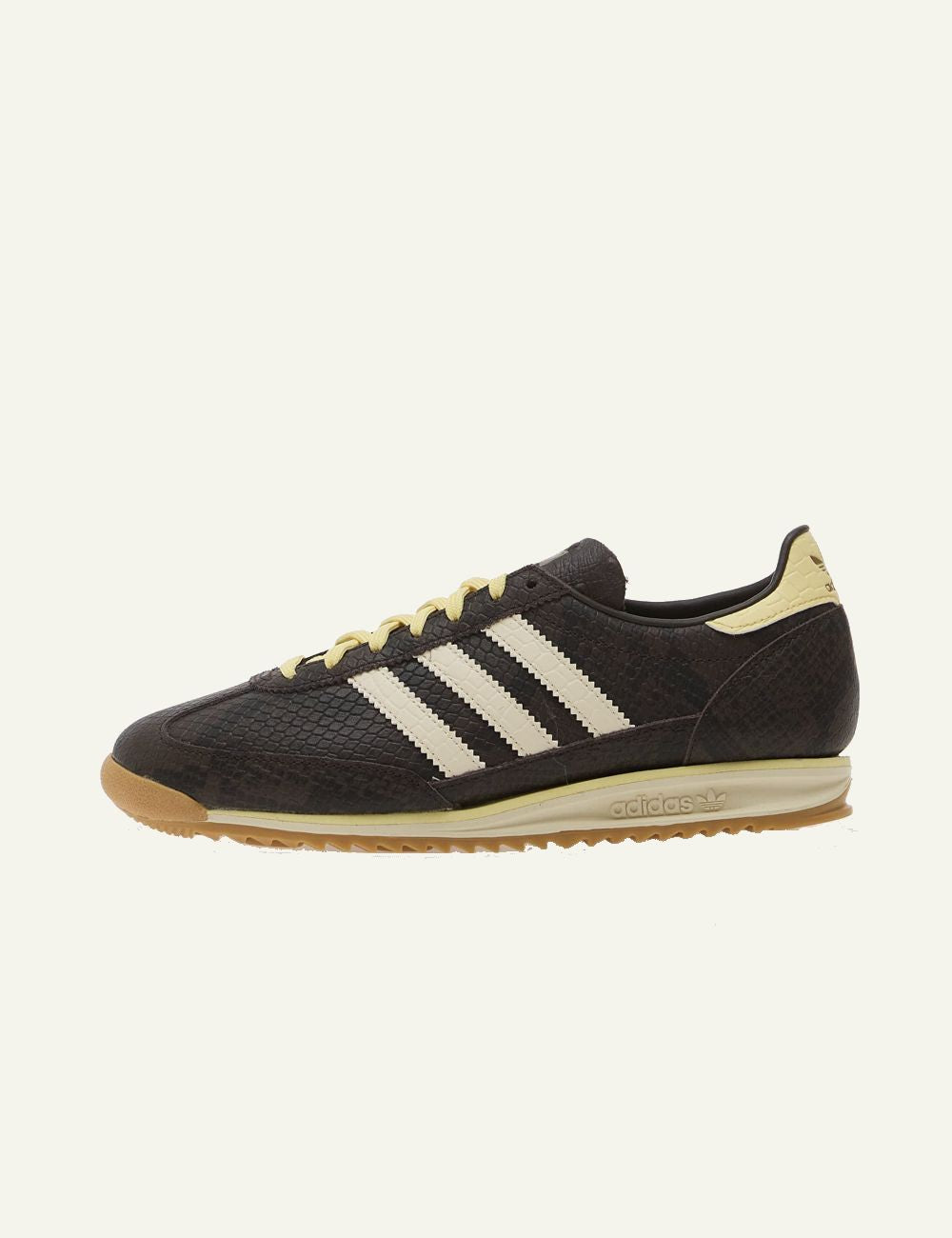 Women's adidas Originals SL 72 OG brown leather sneakers with embossed texture and off-white 3-Stripes profile
