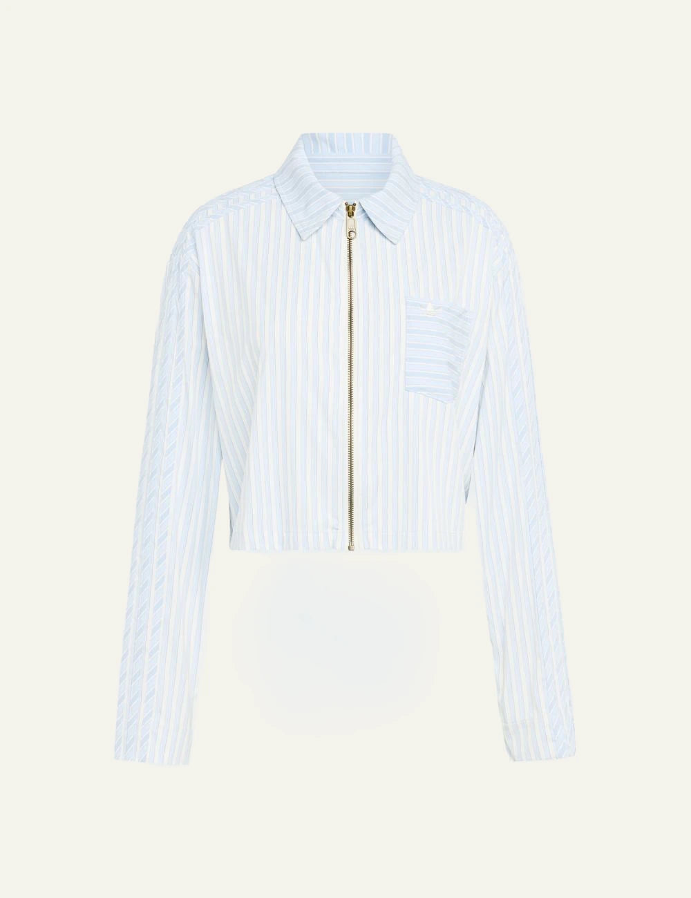 Adidas poplin zip shirt light blue striped front view