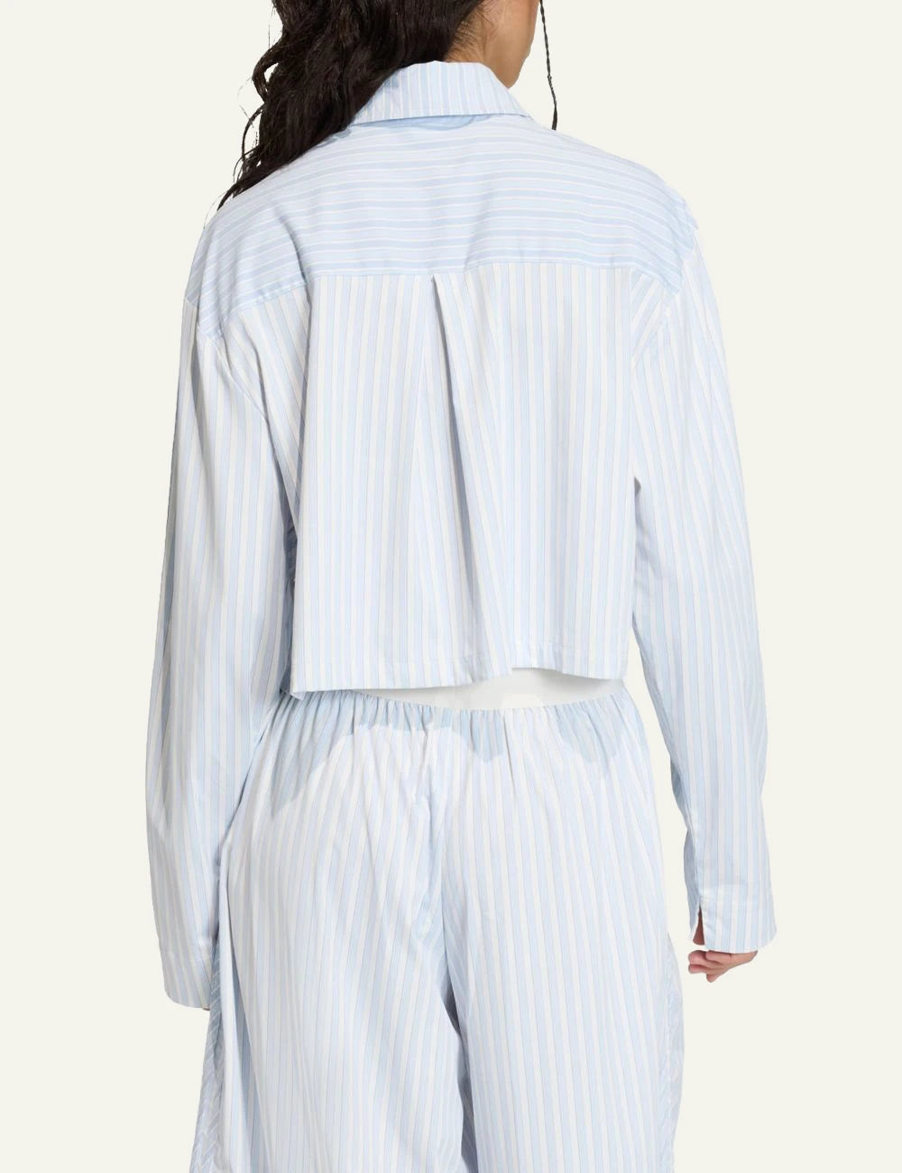 Adidas poplin zip shirt light blue striped front view back