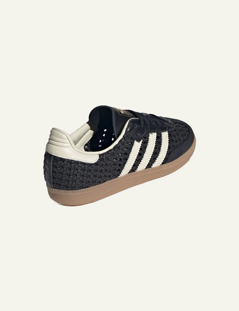 Adidas Samba OG sneakers black cream gold leather back angled view