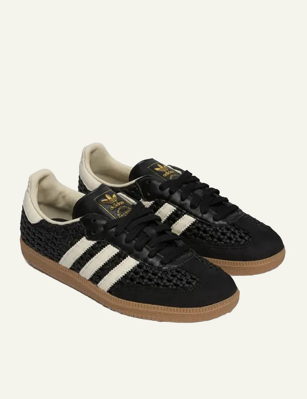 Adidas Samba OG sneakers black cream gold leather angled view