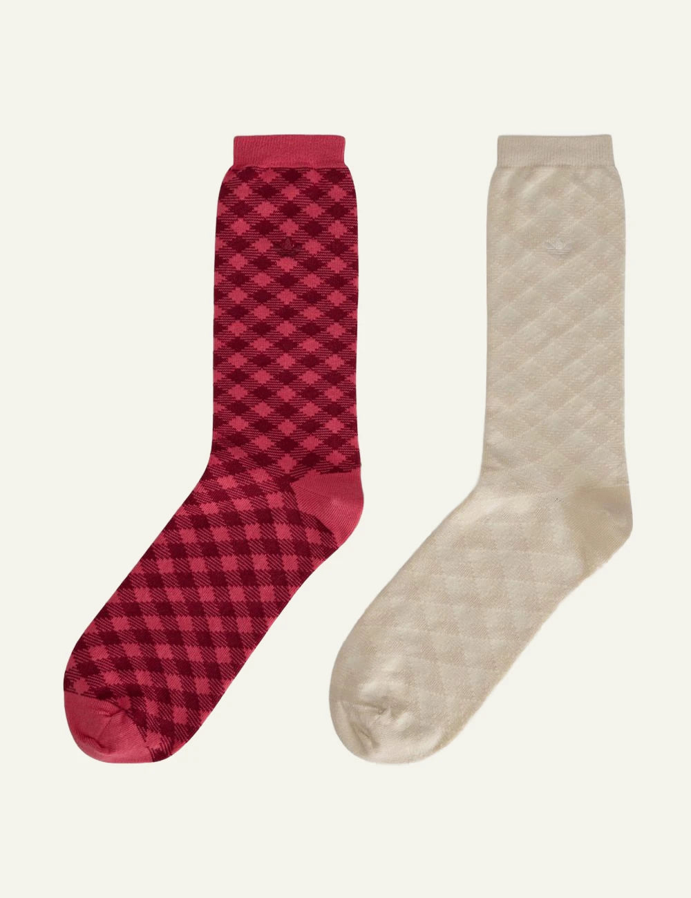 Adidas Wales Bonner check socks pink beige set front view