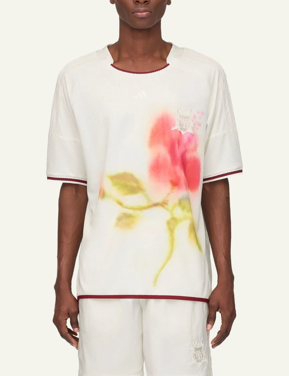 Adidas Wales Bonner football jersey white floral print front model view