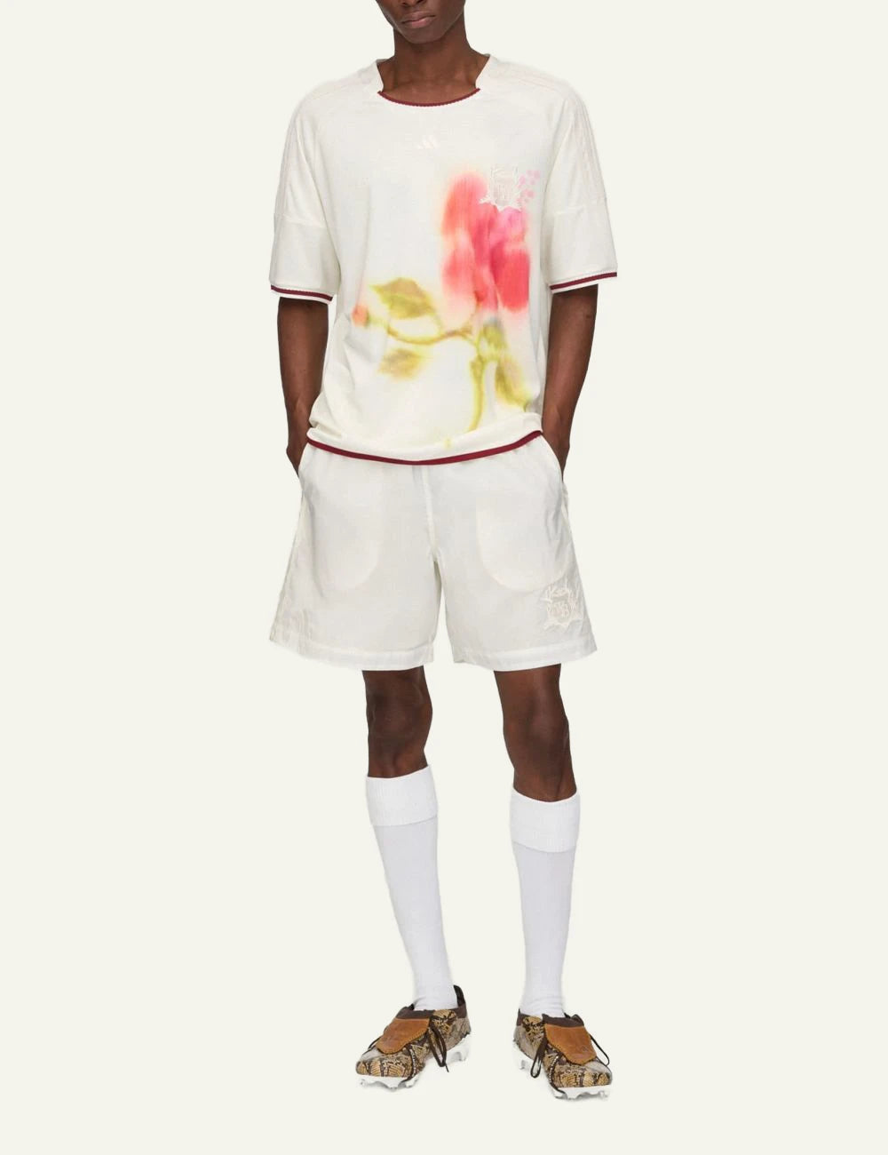 Adidas Wales Bonner football jersey white floral print front full body view