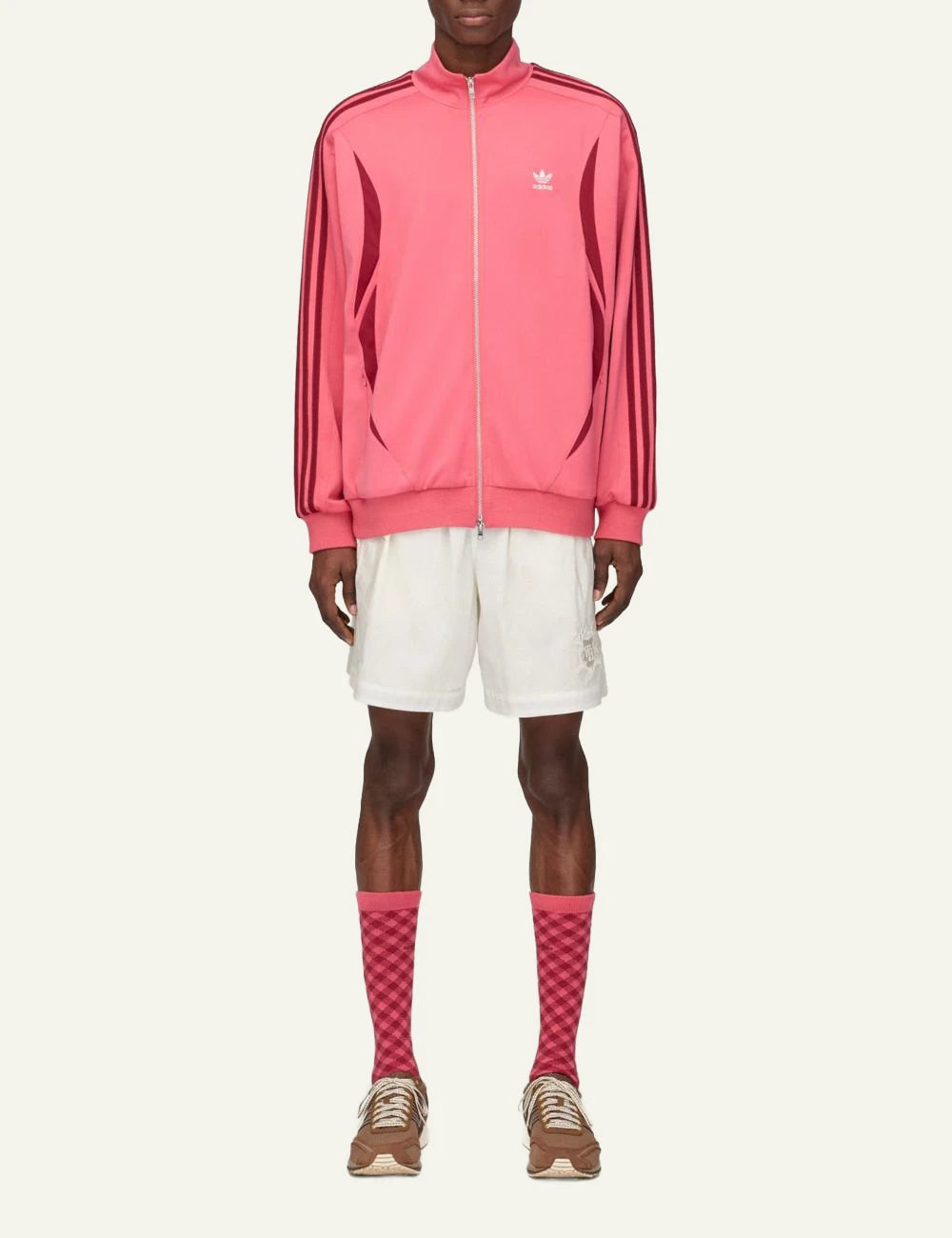 Adidas Wales Bonner football shorts off white stripes front full body view
