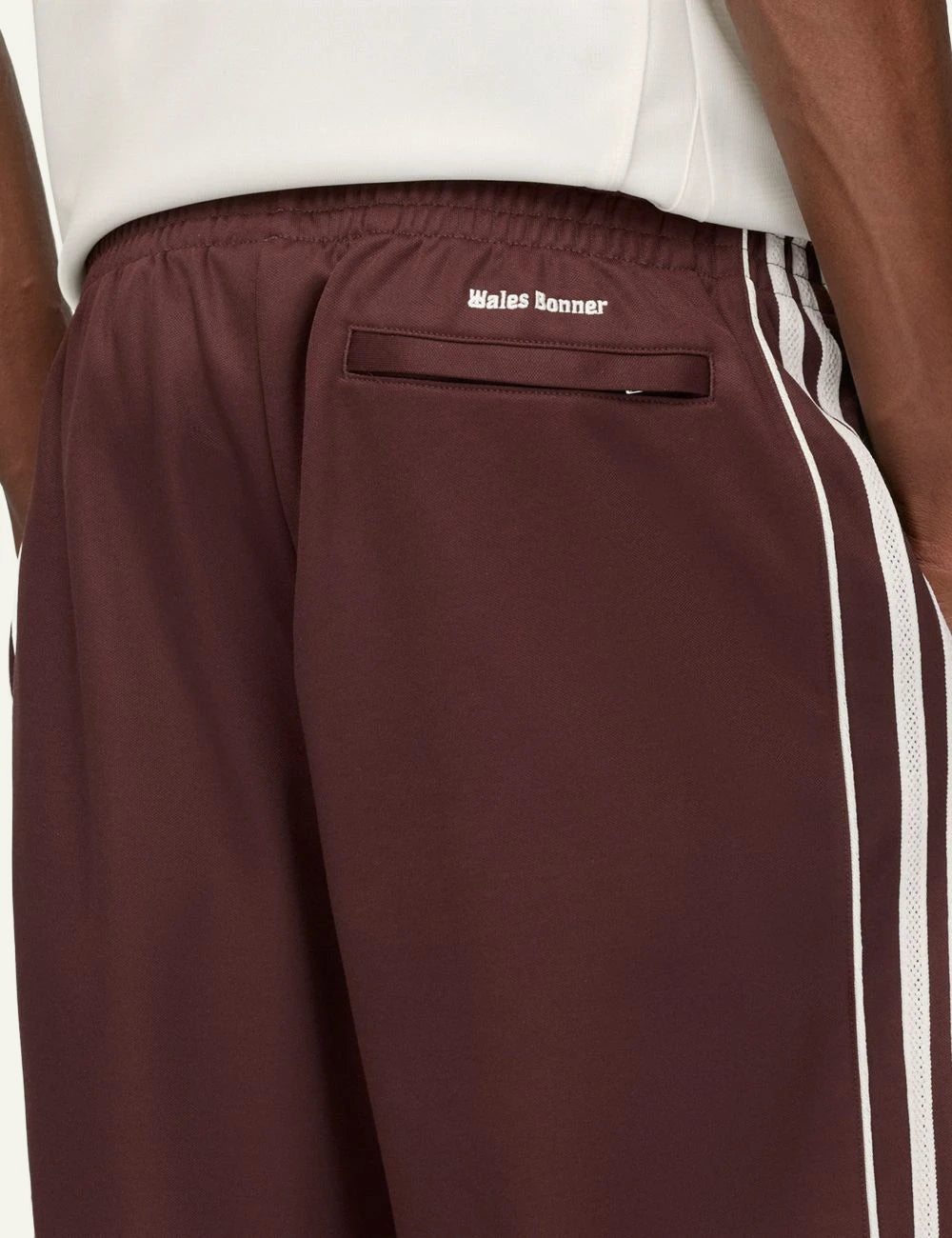 Adidas Wales Bonner track pants brown stripes wide leg back detail view