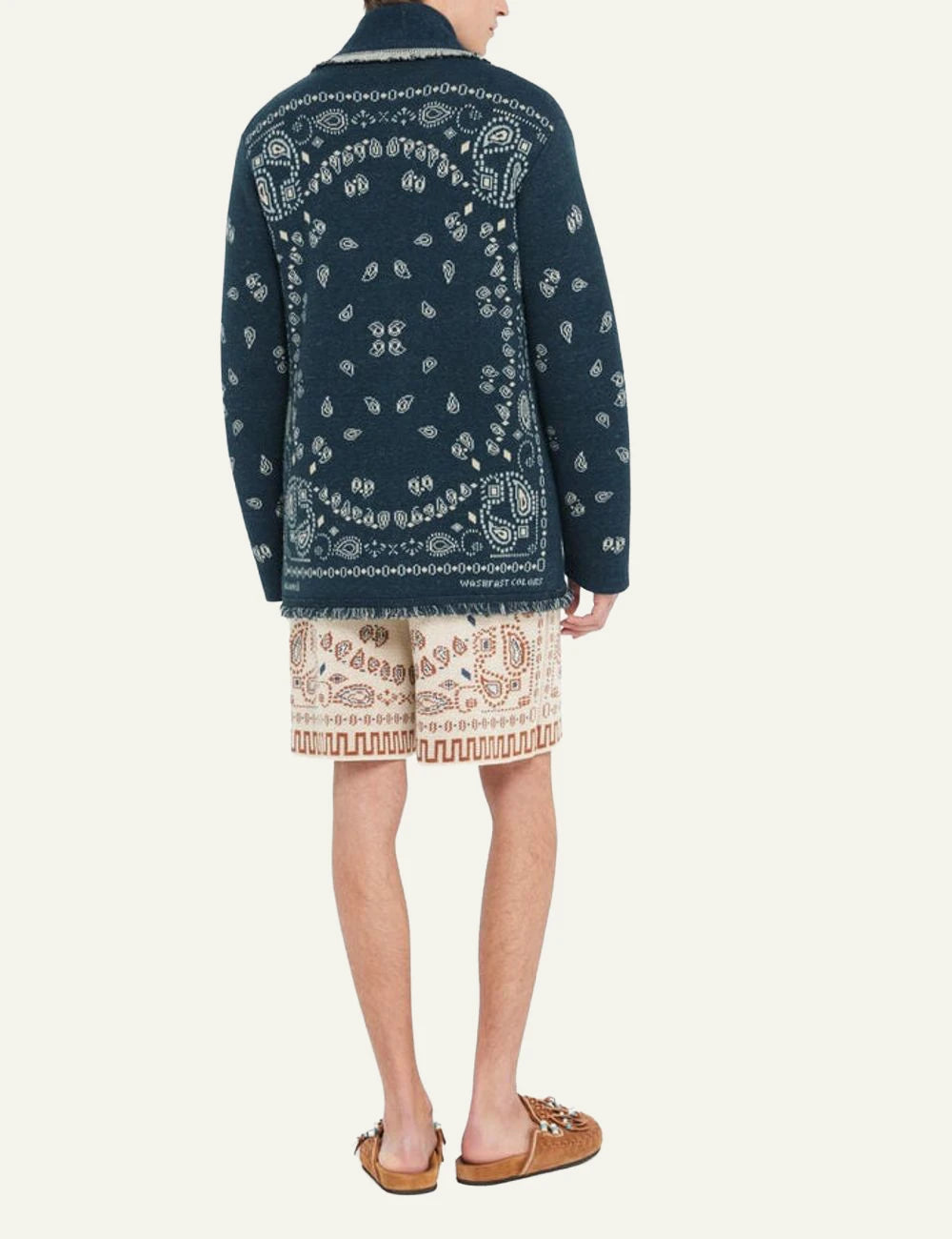 Alanui Bandana jacquard cardigan cashmere blue back view