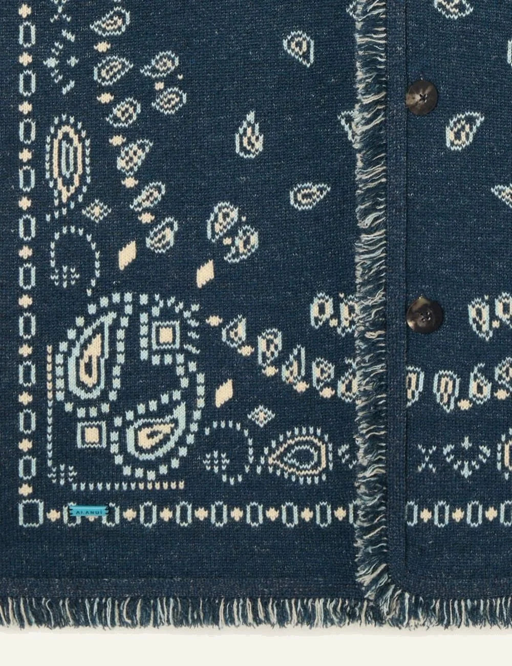 Alanui Bandana jacquard cardigan cashmere blue detail view
