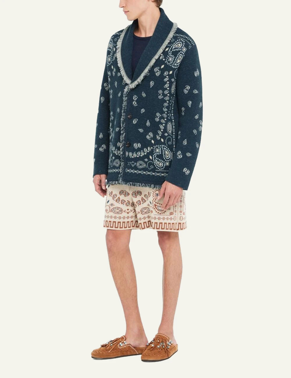 Alanui Bandana jacquard cardigan cashmere blue side view