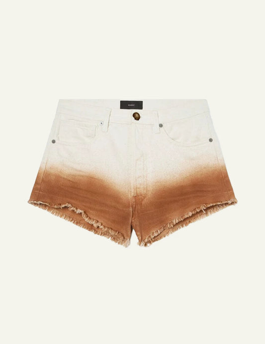 Alanui Shades of Eden denim shorts white brown dip dye frayed hem front flat view