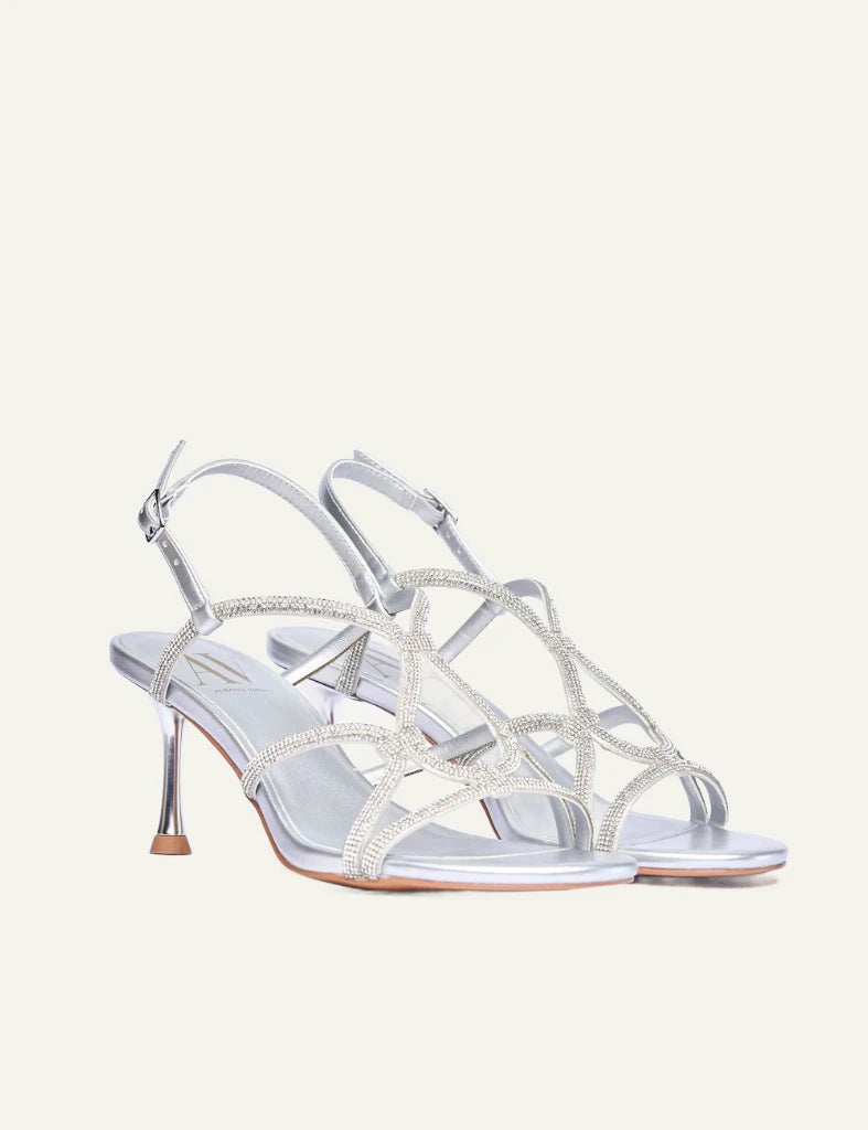 Albano Muse sandals silver strass heel angled
