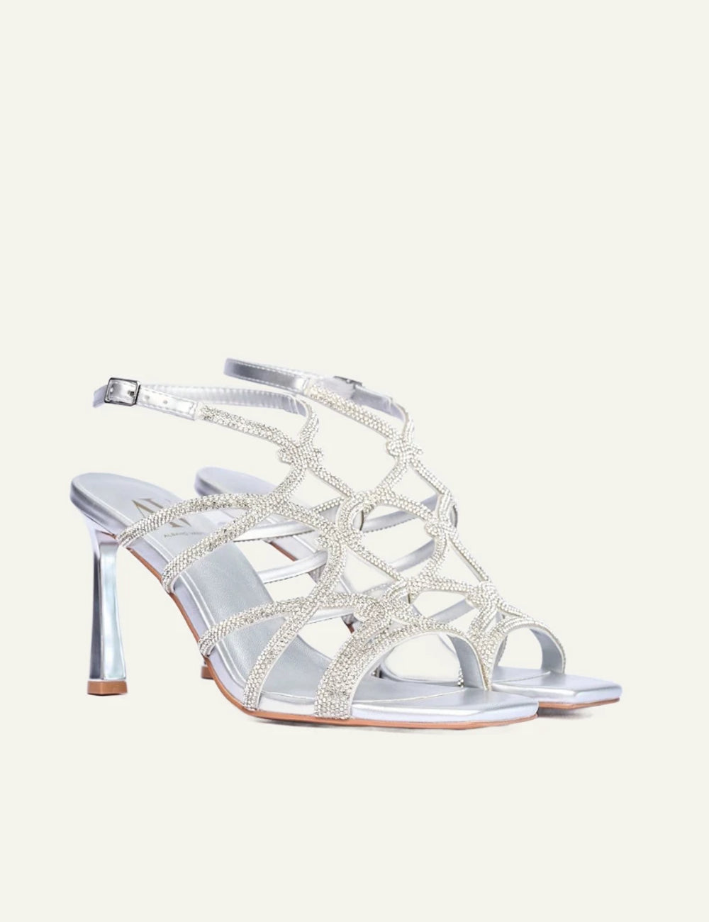 Albano sandals silver strass heel angled