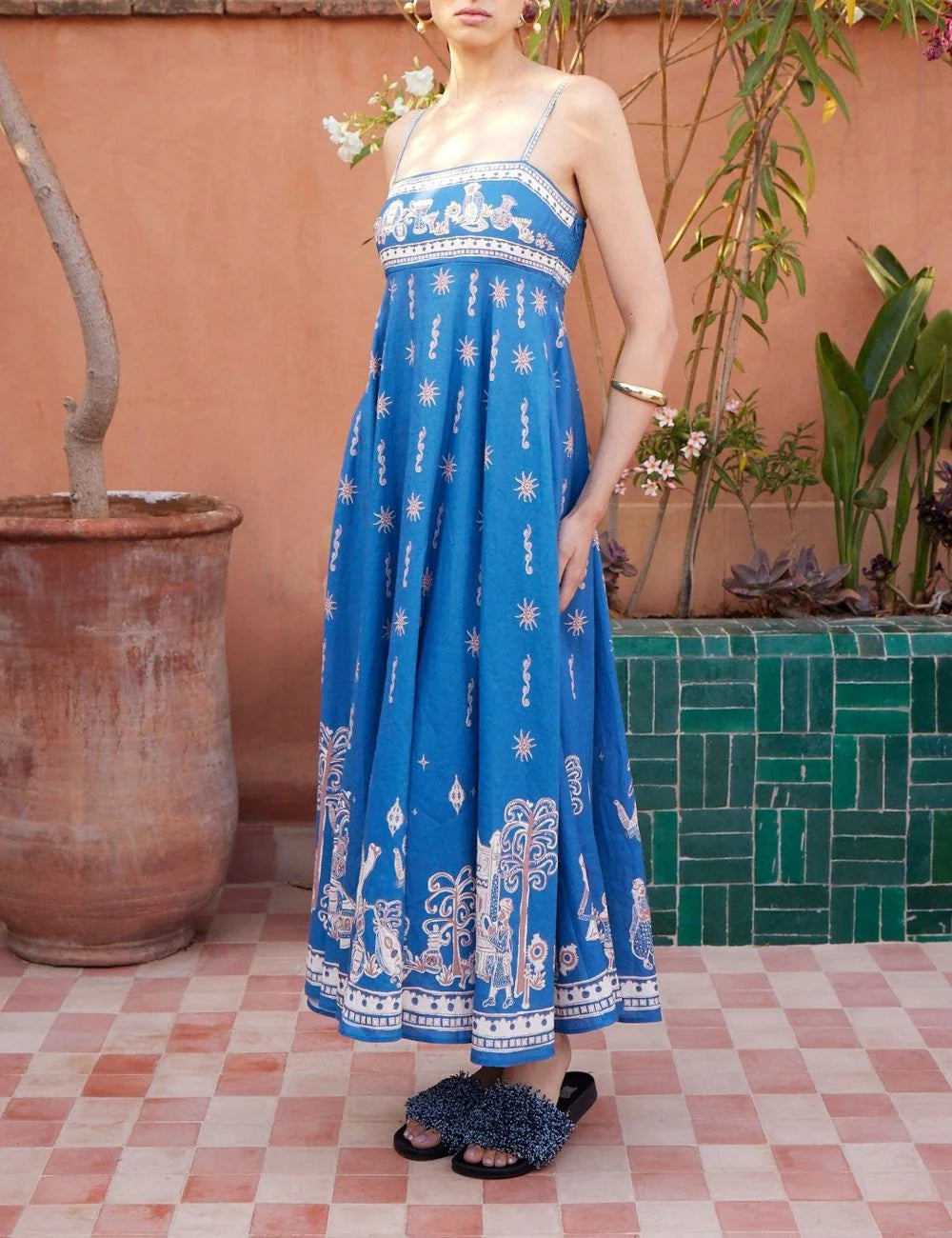 Alemais Acacia midi dress side view blue summer look