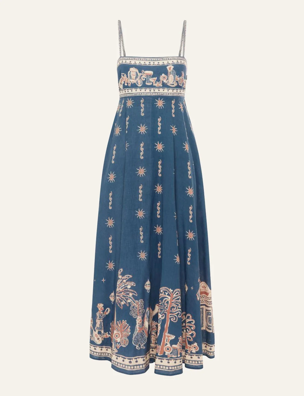Alemais Acacia midi sundress flat lay blue European linen