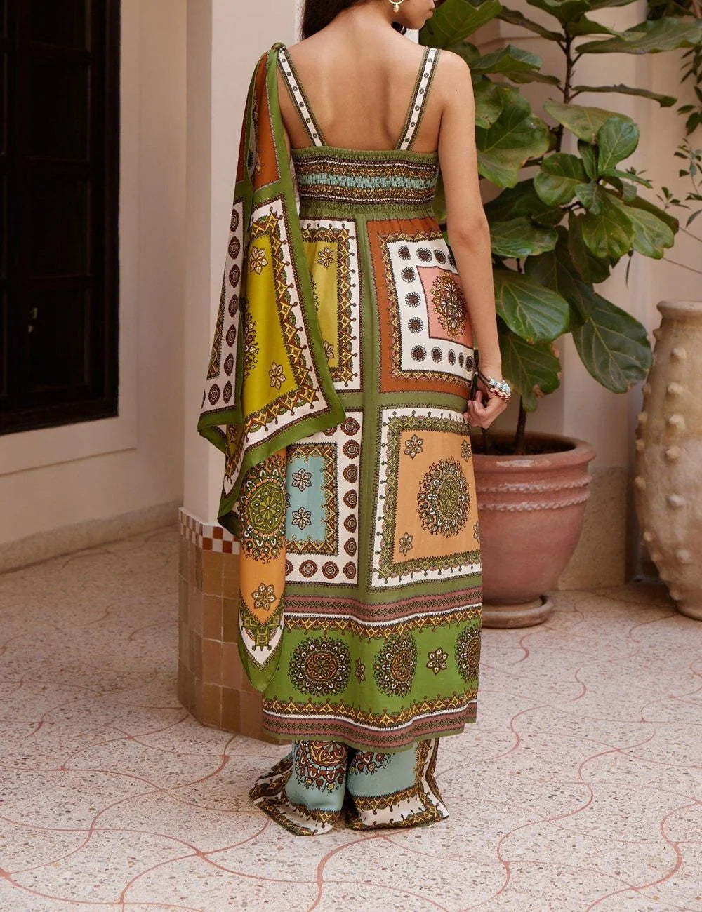 Alemais Contina midi dress back view shirred panel