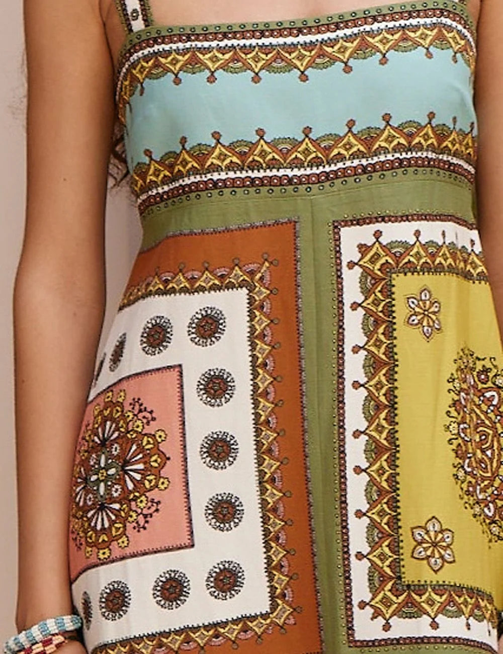 Alemais Contina midi dress detail patchwork fabric close up