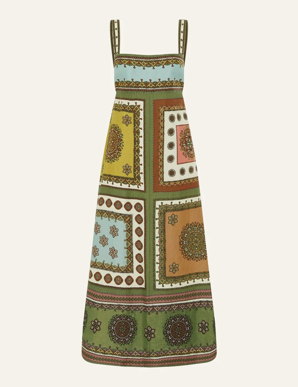 Alemais Contina midi day dress flat lay multicolor pattern