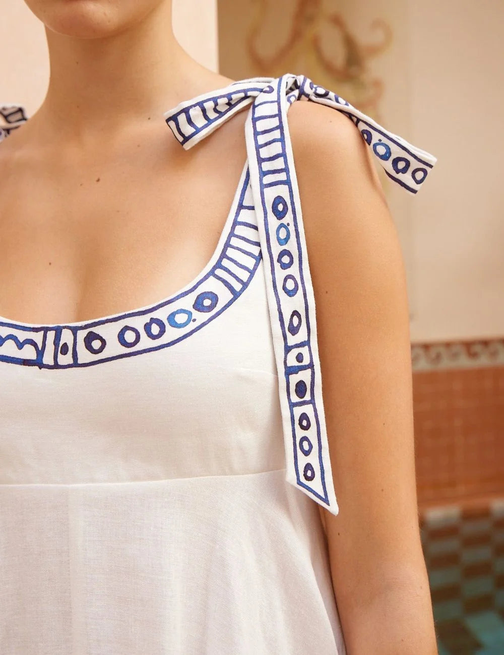 Alemais dress shoulder tie straps detail close up