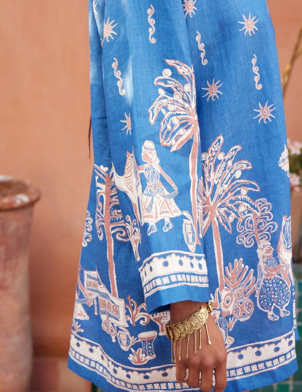 ALEMAIS Acacia mini dress sleeve detail artistic print linen