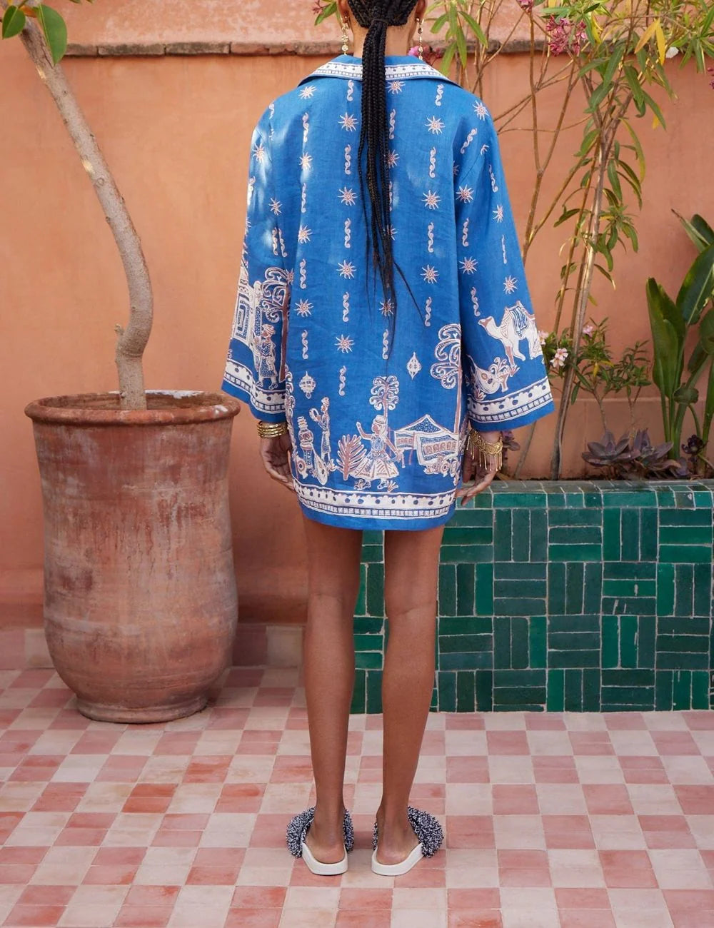 ALEMAIS Acacia mini dress back view blue linen tunic silhouette