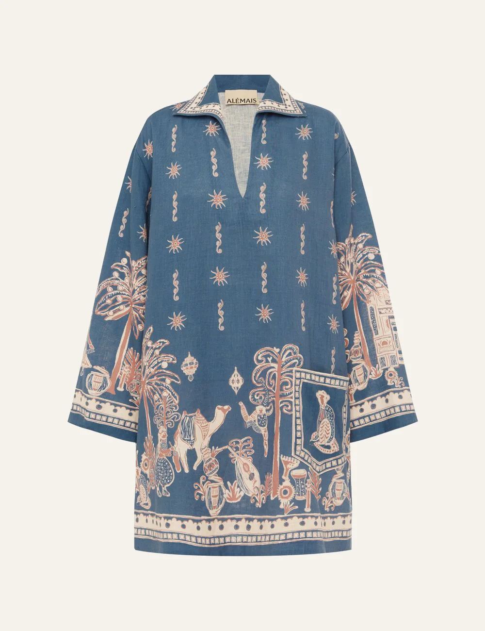 ALEMAIS Acacia mini dress flat lay blue linen tunic dress