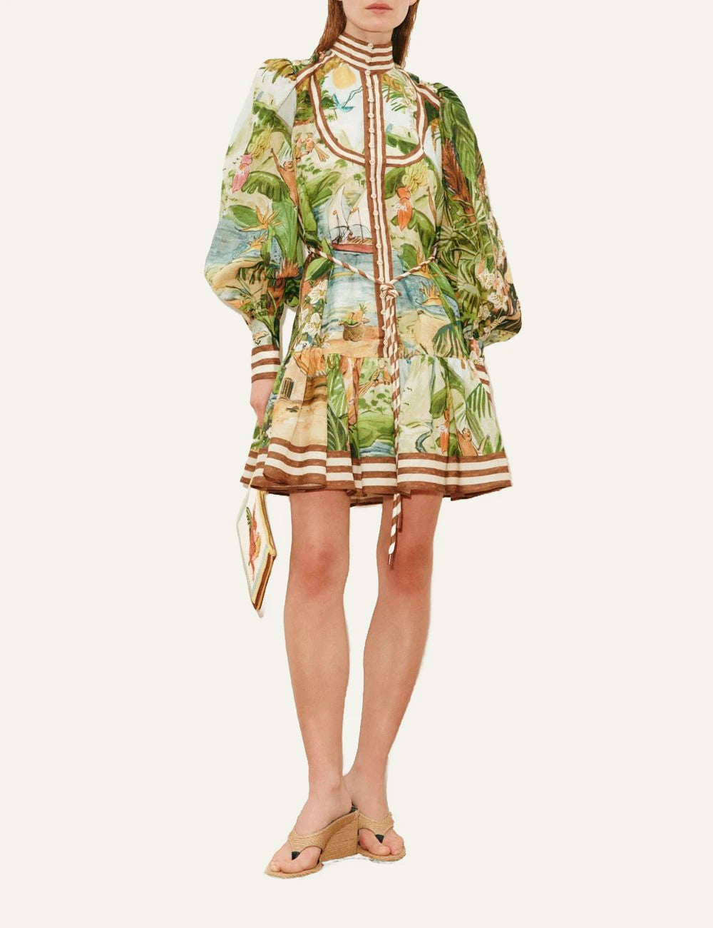 Alemais Toucan Tango mini dress tropical print front full body view