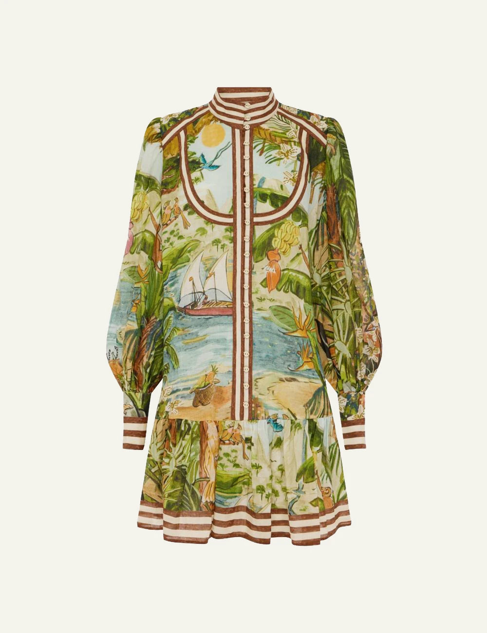 Alemais Toucan Tango mini dress tropical print front flat view