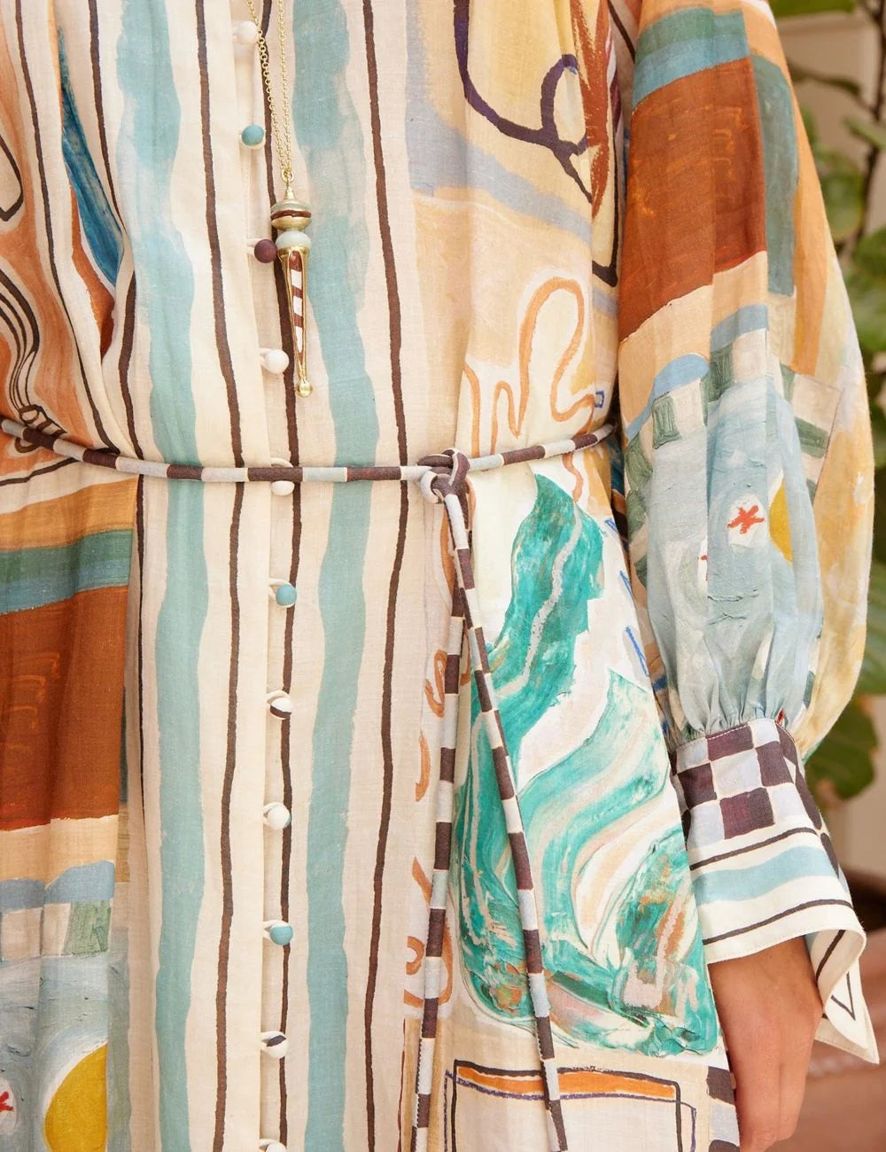 Alemais Michelle shirtdress waist detail self-covered buttons ramie