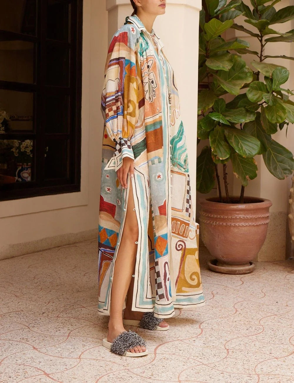 Alemais Michelle midi shirtdress side view buttoned silhouette ramie