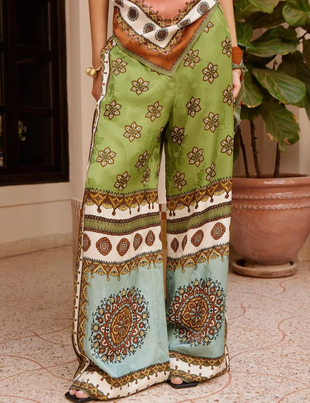 Alemais Contina Pant green ethnic print relaxed fit