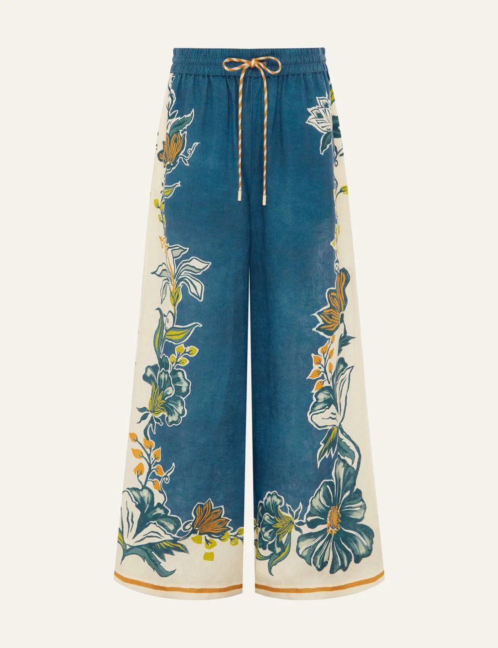 Alemais Luda pant flat lay blue floral linen wide leg