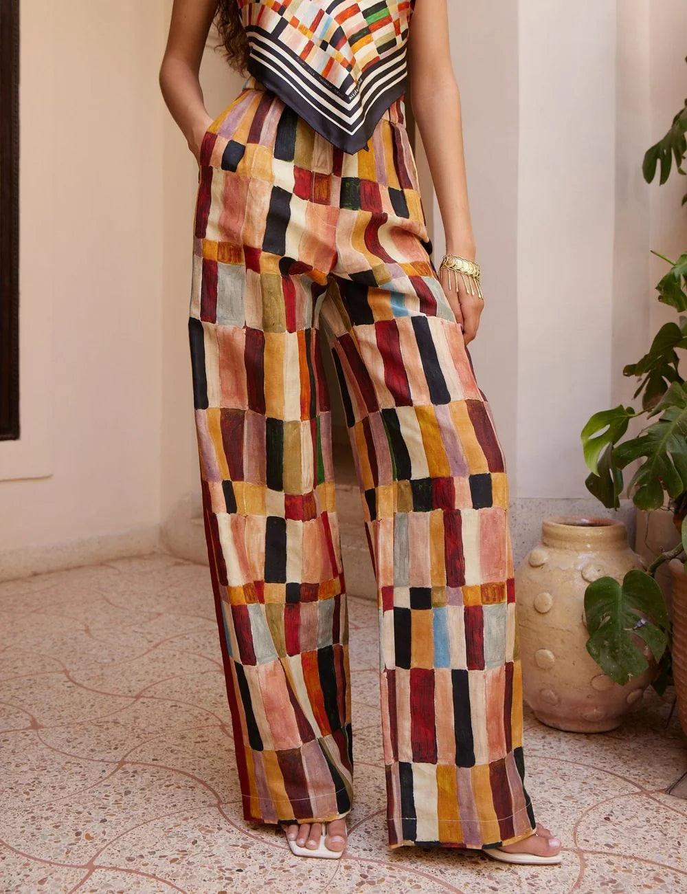 Alemais Marjorelle pant close up waistband artistic pattern detail