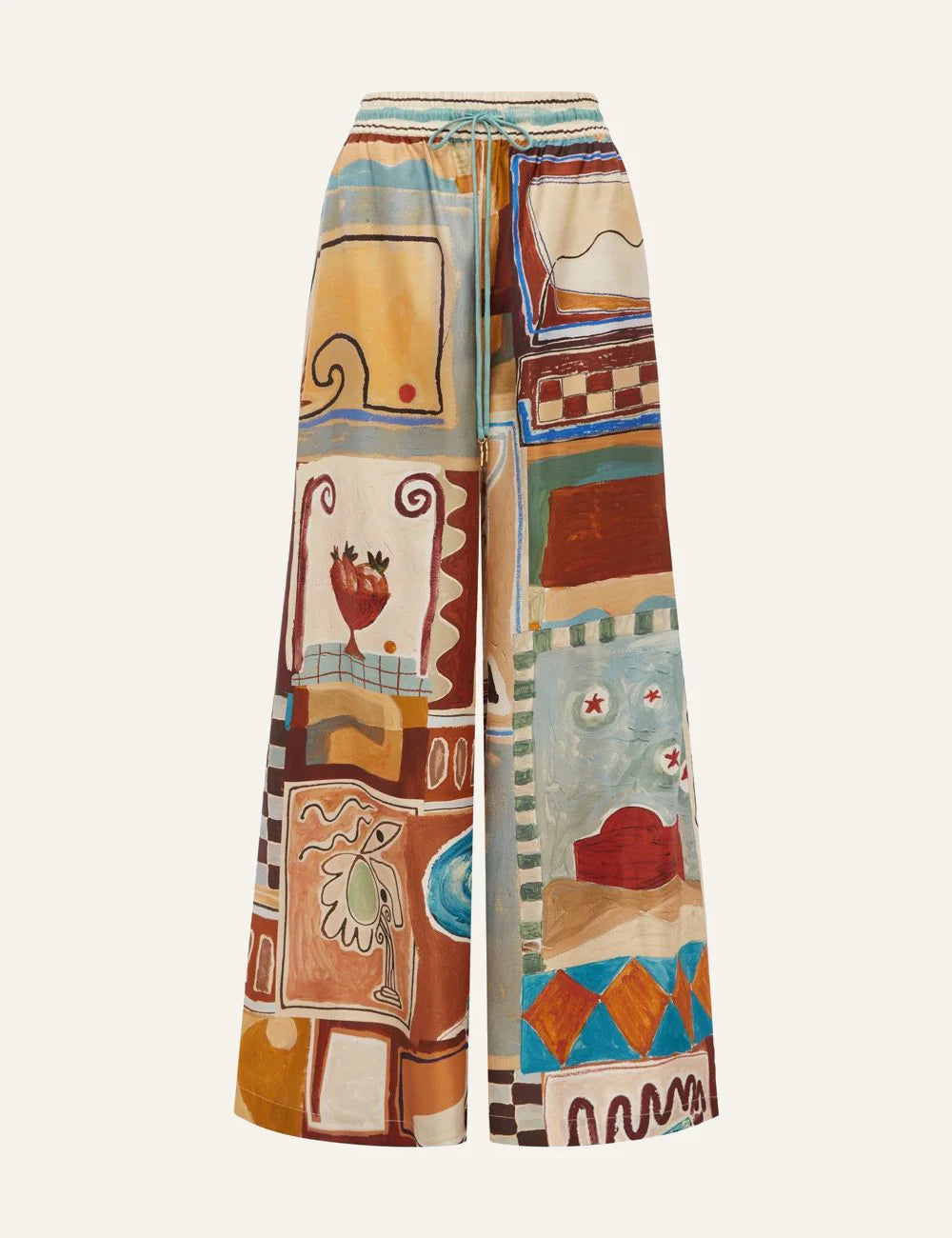 Γυναικείο silk jogger παντελόνι με abstract print ALEMÁIS Michelle, relaxed fit 