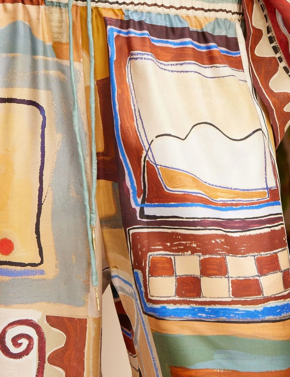 Detail elastic waist with drawstring, silk twill ALEMÁIS Michelle pants