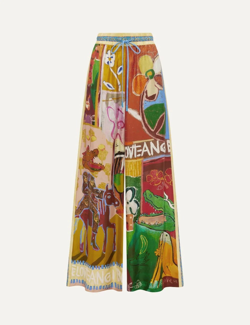 Alemais women's multicolour silk wide leg pants with artistic print