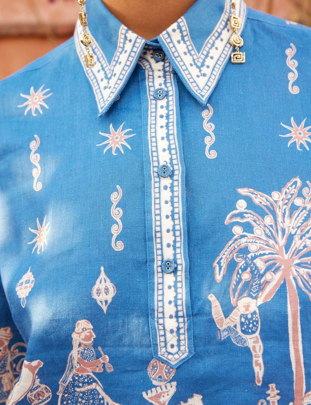 Alemais Acacia cropped shirt blue print collar detail sustainable cotton